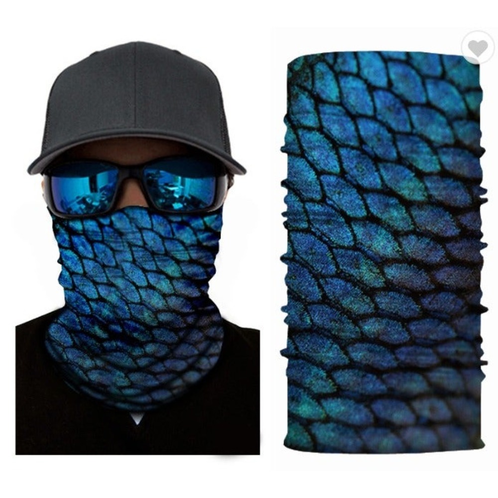Blue Fish Scales Neck Gaiter Sun Shield Face Mask Bandana Balaclava Tube